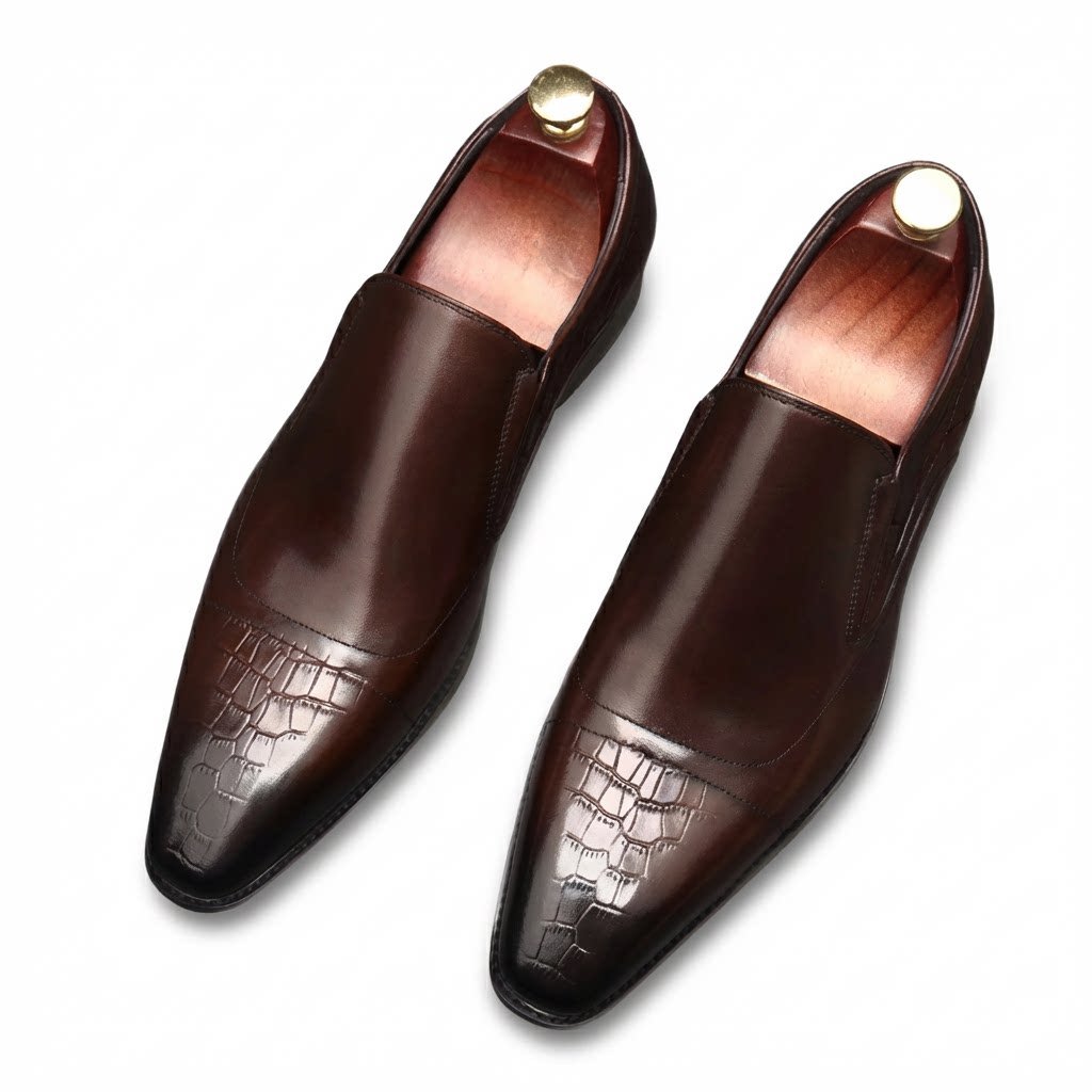 Men's Croc Pattern Dress Shoes: Stylish Pointed Toe Wedding Loafersyes