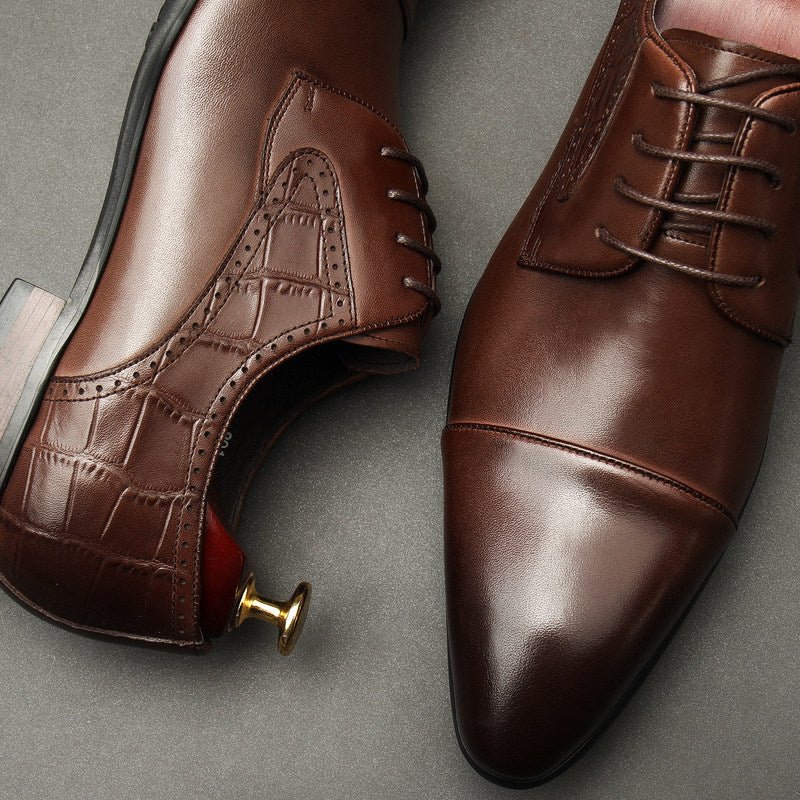 Men's Croc - Side Cap Toe Derby: Stylish Groomsmen Wedding Dress Shoesyes
