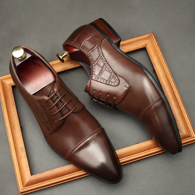 Men's Croc - Side Cap Toe Derby: Stylish Groomsmen Wedding Dress Shoesyes