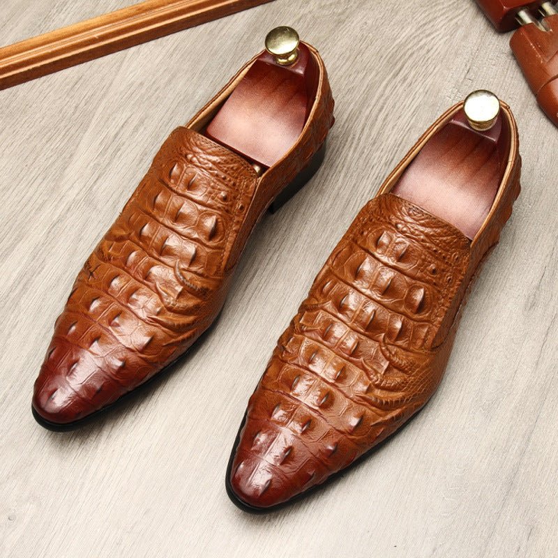 Men's Croc Textured Dress Shoes: Stylish Pointed Toe Wedding Loafersyes
