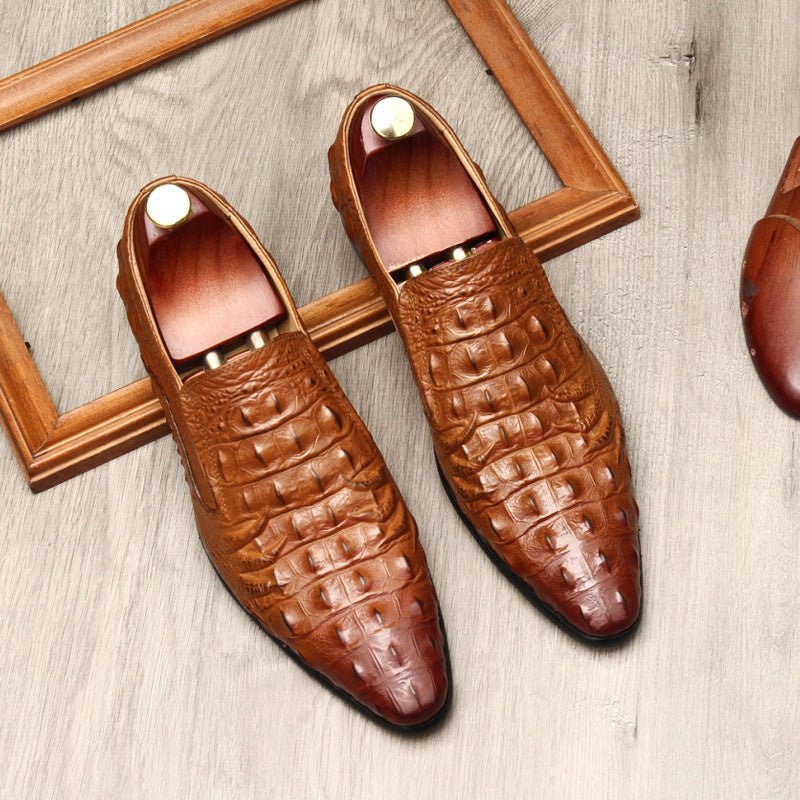 Men's Croc Textured Dress Shoes: Stylish Pointed Toe Wedding Loafersyes