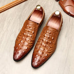 Men's Croc Textured Dress Shoes: Stylish Pointed Toe Wedding Loafersyes