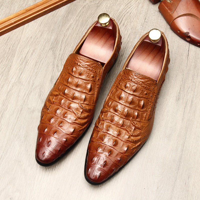 Men's Croc Textured Dress Shoes: Stylish Pointed Toe Wedding Loafersyes