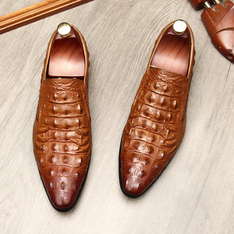 Men's Croc Textured Dress Shoes: Stylish Pointed Toe Wedding Loafersyes
