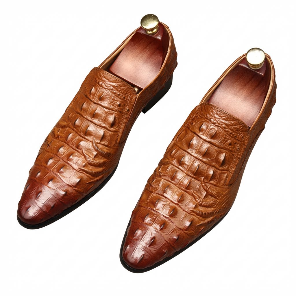Men's Croc Textured Dress Shoes: Stylish Pointed Toe Wedding Loafersyes