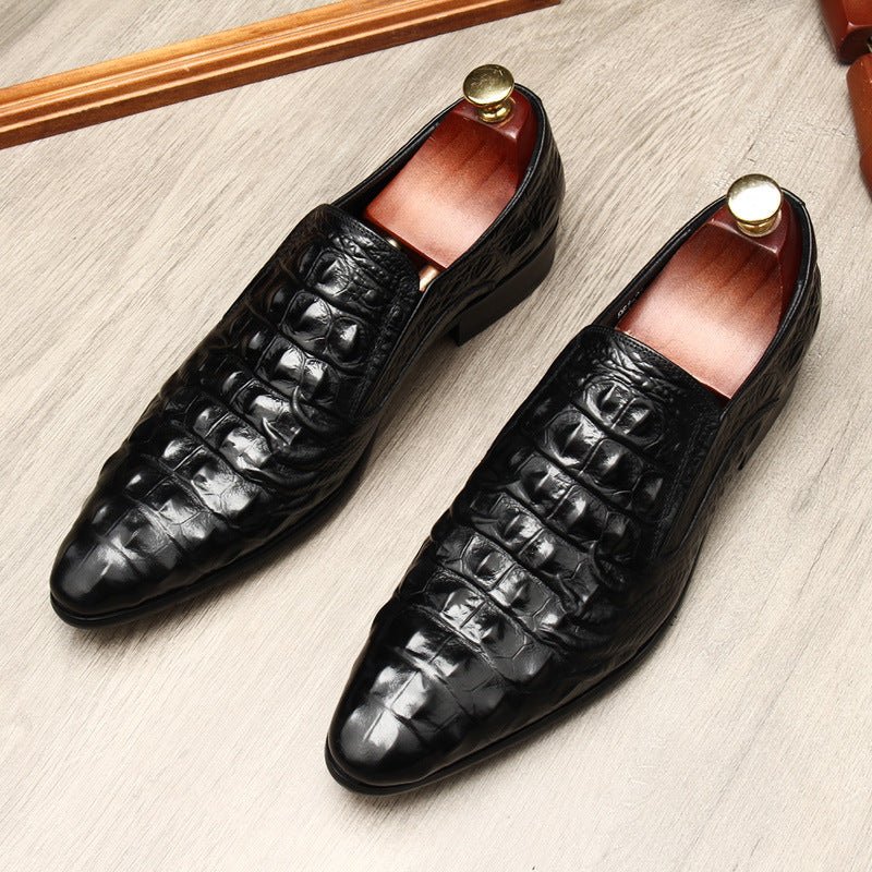 Men's Croc Textured Dress Shoes: Stylish Pointed Toe Wedding Loafersyes