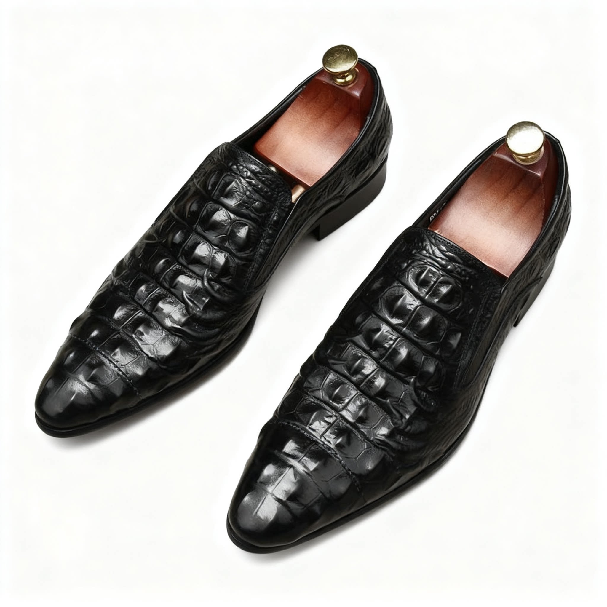 Men's Croc Textured Dress Shoes: Stylish Pointed Toe Wedding Loafersyes