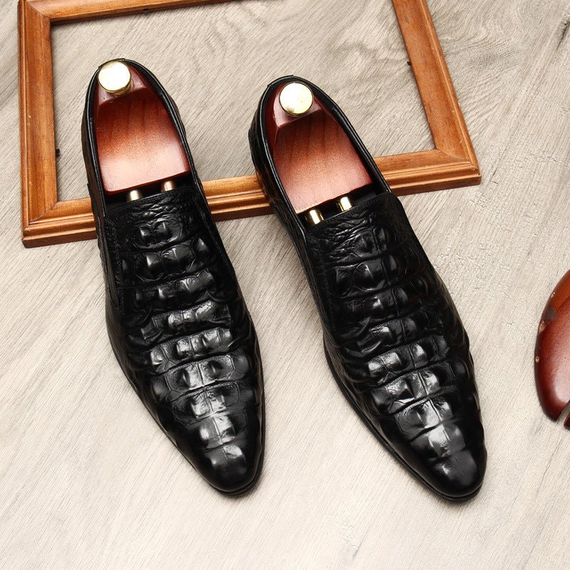 Men's Croc Textured Dress Shoes: Stylish Pointed Toe Wedding Loafersyes