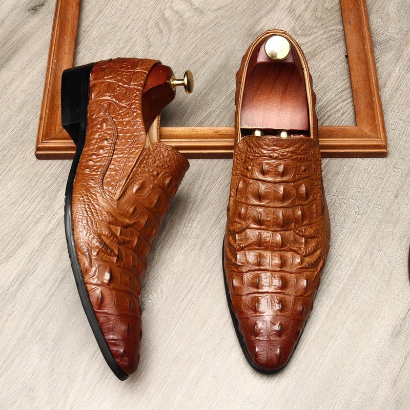 Men's Croc Textured Dress Shoes: Stylish Pointed Toe Wedding Loafersyes
