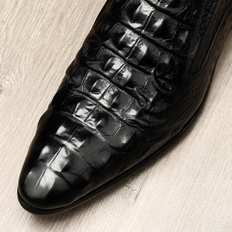 Men's Croc Textured Dress Shoes: Stylish Pointed Toe Wedding Loafersyes