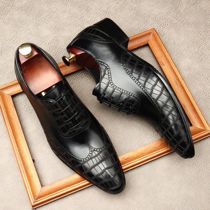 Men's Crocodile Embossed Dress Shoes: Pointed Toe Brogue Oxfordsyes
