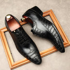 Men's Crocodile Embossed Dress Shoes: Pointed Toe Brogue Oxfordsyes