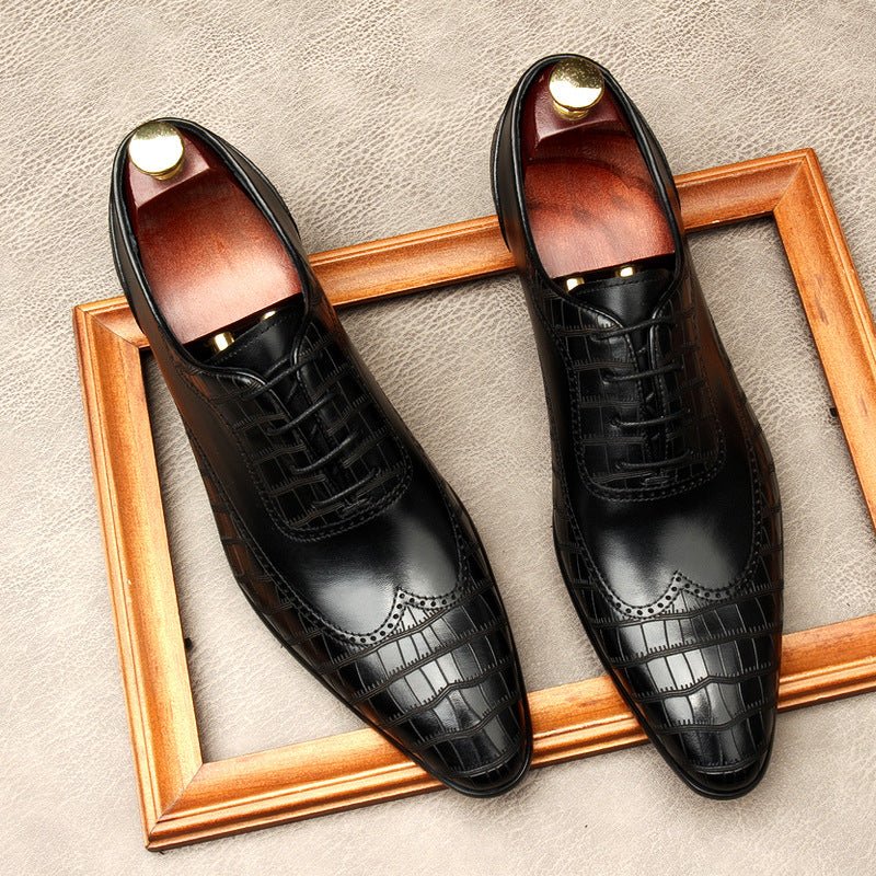Men's Crocodile Embossed Dress Shoes: Pointed Toe Brogue Oxfordsyes