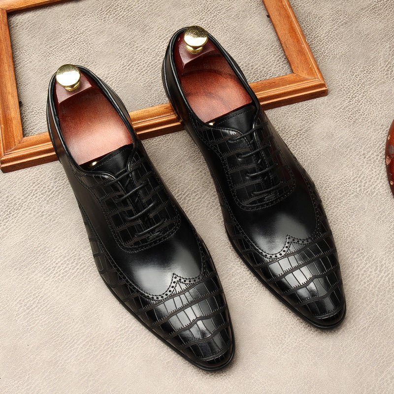 Men's Crocodile Embossed Dress Shoes: Pointed Toe Brogue Oxfordsyes