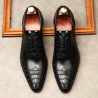 Men's Crocodile Embossed Dress Shoes: Pointed Toe Brogue Oxfordsyes