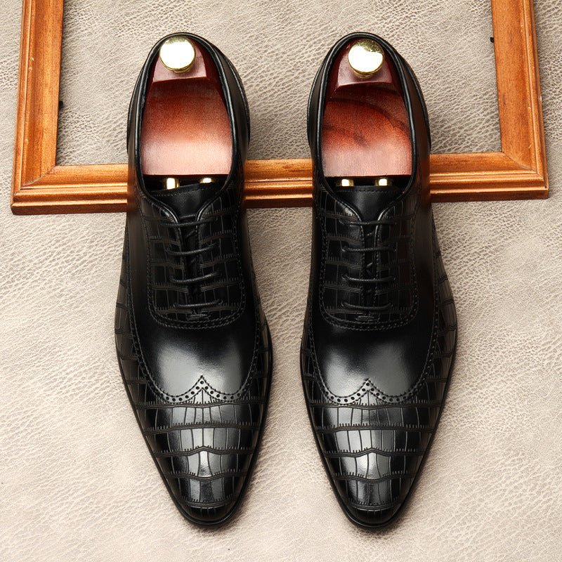 Men's Crocodile Embossed Dress Shoes: Pointed Toe Brogue Oxfordsyes