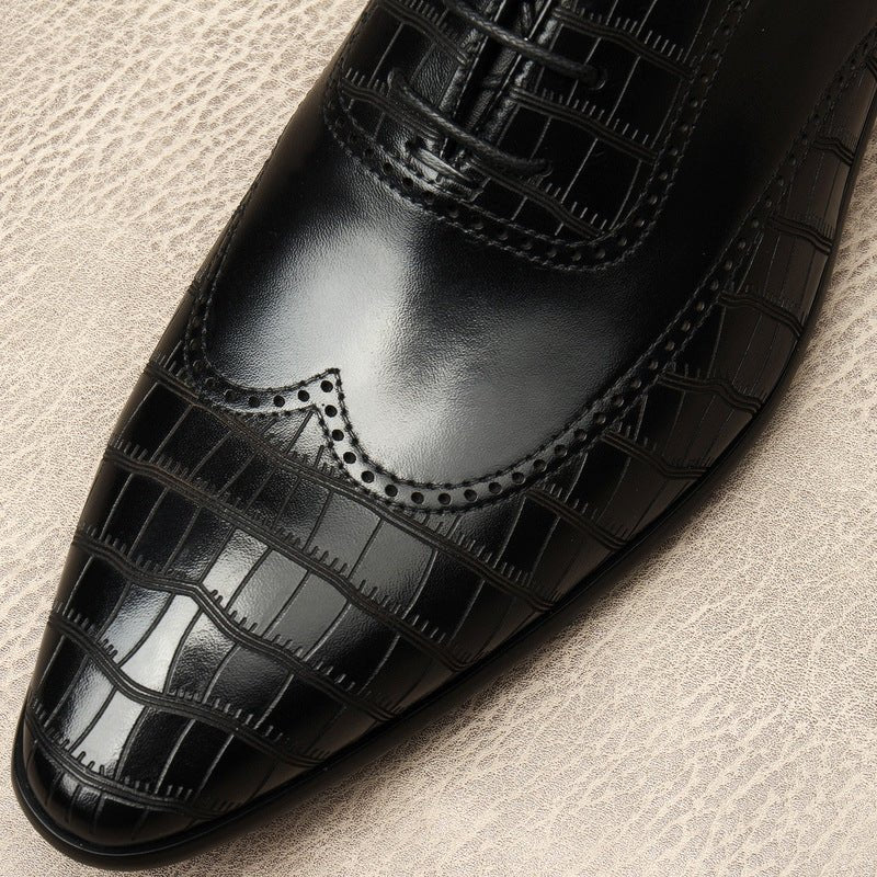 Men's Crocodile Embossed Dress Shoes: Pointed Toe Brogue Oxfordsyes