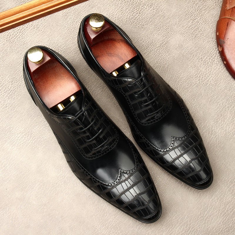 Men's Crocodile Embossed Dress Shoes: Pointed Toe Brogue Oxfordsyes