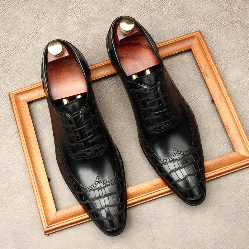 Men's Crocodile Embossed Dress Shoes: Pointed Toe Brogue Oxfordsyes
