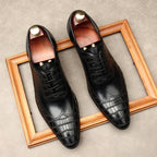 Men's Crocodile Embossed Dress Shoes: Pointed Toe Brogue Oxfordsyes