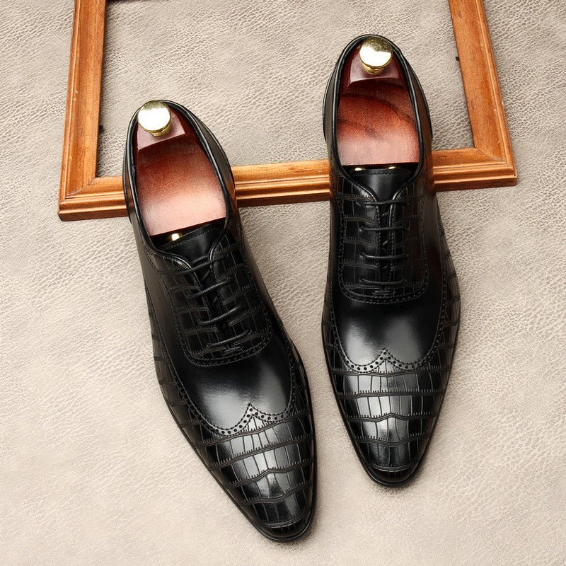 Men's Crocodile Embossed Dress Shoes: Pointed Toe Brogue Oxfordsyes