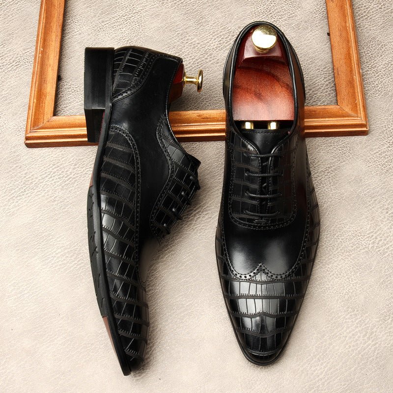 Men's Crocodile Embossed Dress Shoes: Pointed Toe Brogue Oxfordsyes