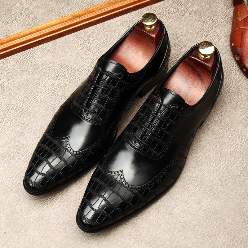 Men's Crocodile Embossed Dress Shoes: Pointed Toe Brogue Oxfordsyes