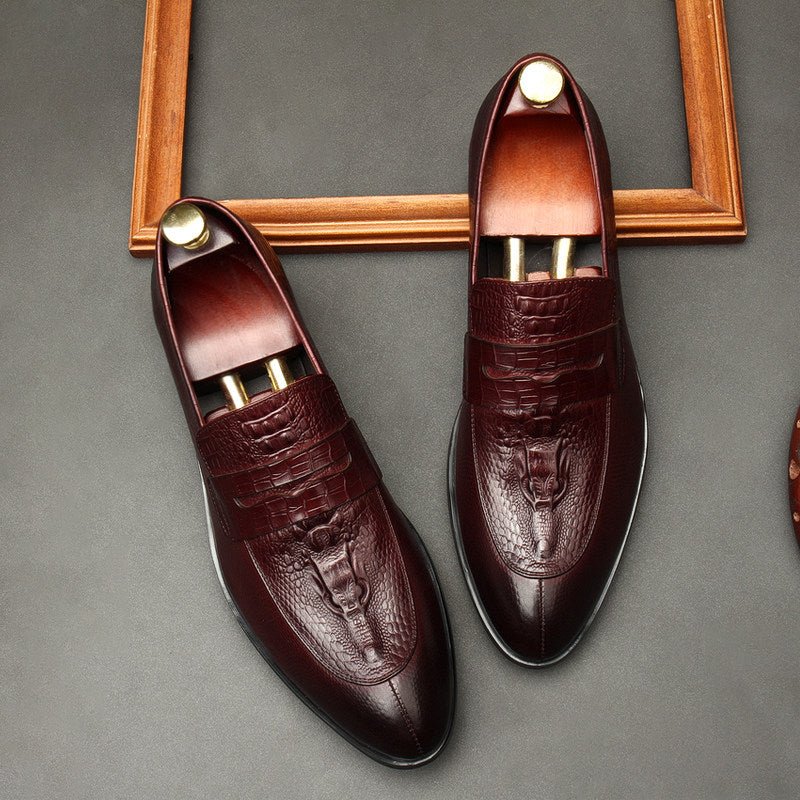 Men's Crocodile Embossed Dress Shoes: Stylish Pointed Toe Wedding Loafersyes