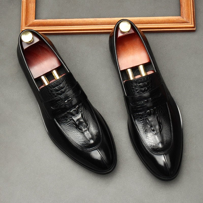 Men's Crocodile Embossed Dress Shoes: Stylish Pointed Toe Wedding Loafersyes