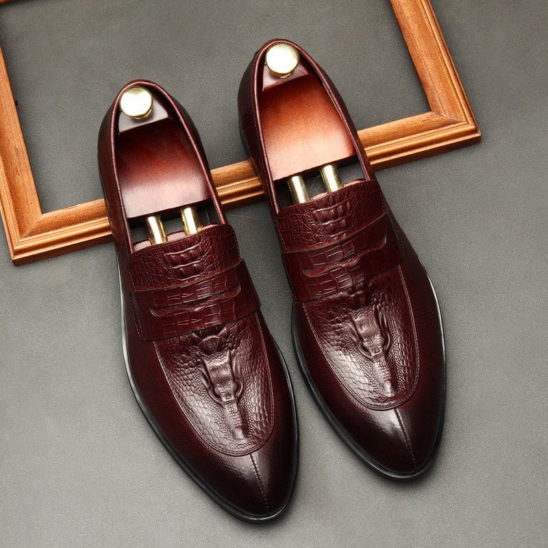 Men's Crocodile Embossed Dress Shoes: Stylish Pointed Toe Wedding Loafersyes