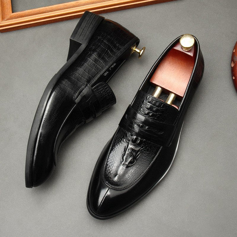 Men's Crocodile Embossed Dress Shoes: Stylish Pointed Toe Wedding Loafersyes