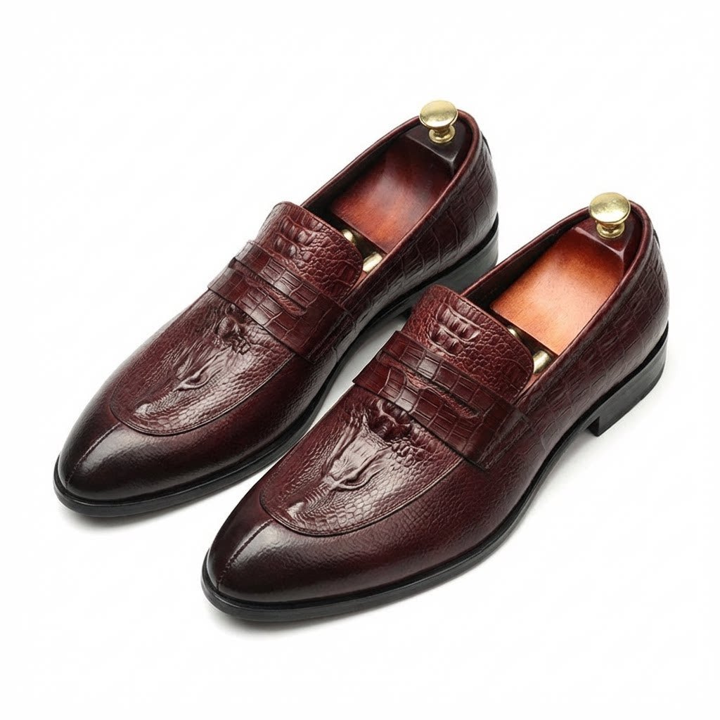 Men's Crocodile Embossed Dress Shoes: Stylish Pointed Toe Wedding Loafersyes