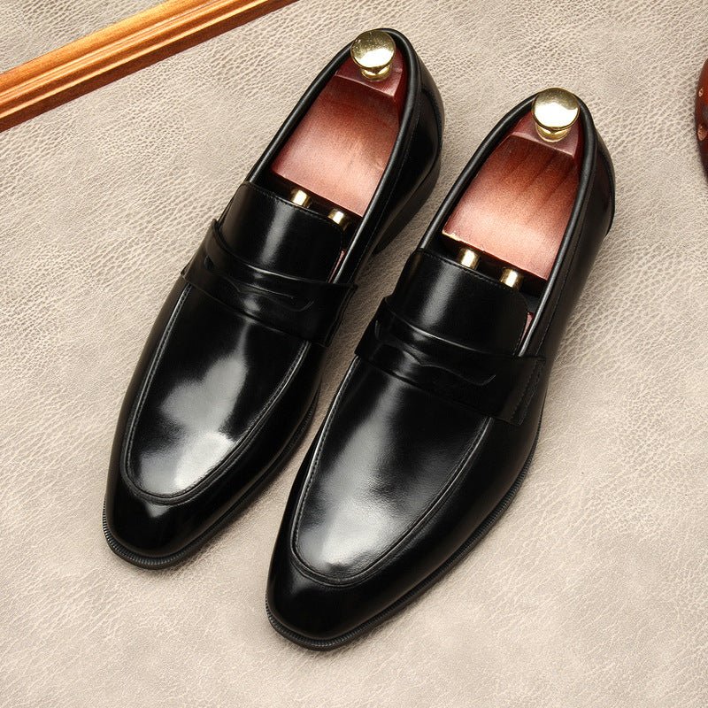 Men's Dark Burnished Penny Loafers: Pointed Toe Formal Wedding Dress Shoesyes