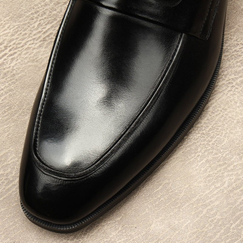 Men's Dark Burnished Penny Loafers: Pointed Toe Formal Wedding Dress Shoesyes