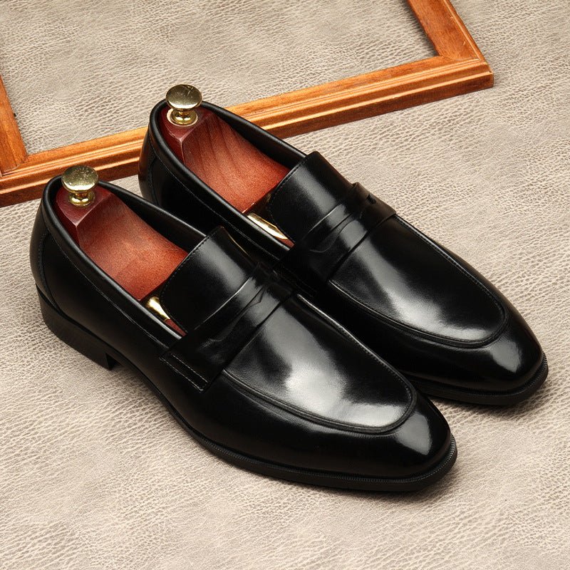 Men's Dark Burnished Penny Loafers: Pointed Toe Formal Wedding Dress Shoesyes