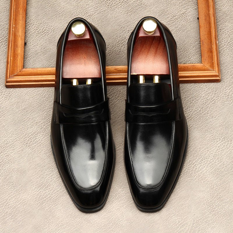 Men's Dark Burnished Penny Loafers: Pointed Toe Formal Wedding Dress Shoesyes