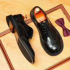 Men's Dark Wingtip Derbies: Genuine Leather Formal Dress Shoes