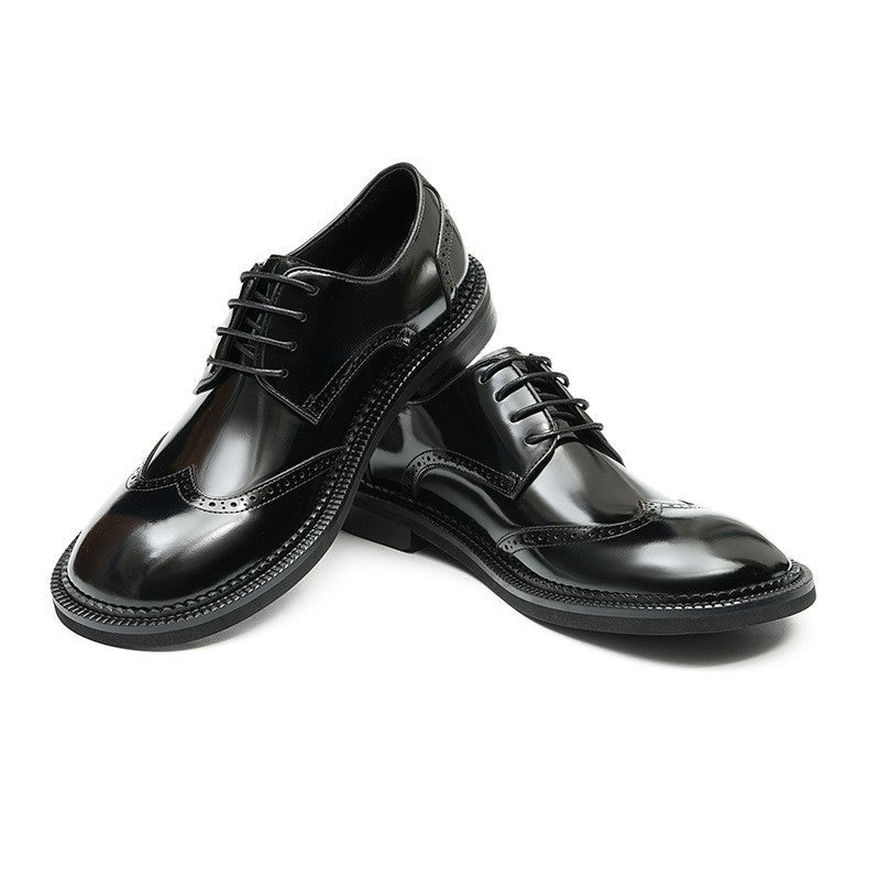 Men's Dark Wingtip Derbies: Genuine Leather Formal Dress Shoes