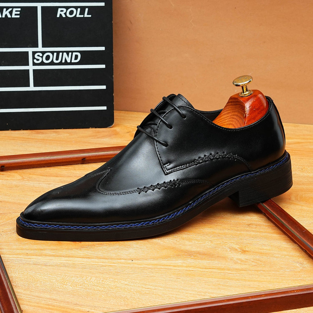 Mens Derby Dress Shoes: Stylish Brogue Wingtip for Wedding & Business