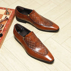 Men's Diamond Embossed Dress Shoes: Stylish Pointed Toe Wedding Loafersyes