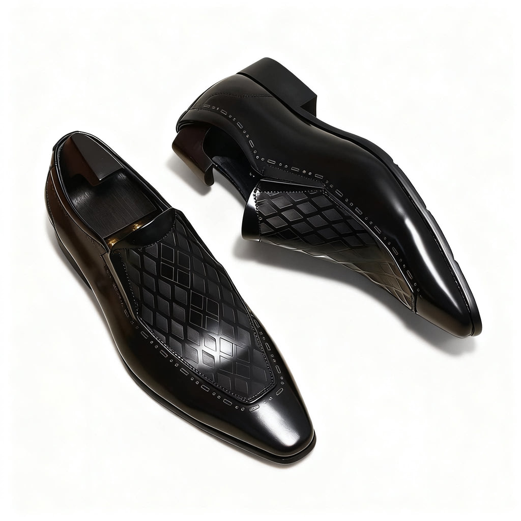 Men's Diamond Embossed Dress Shoes: Stylish Pointed Toe Wedding Loafersyes