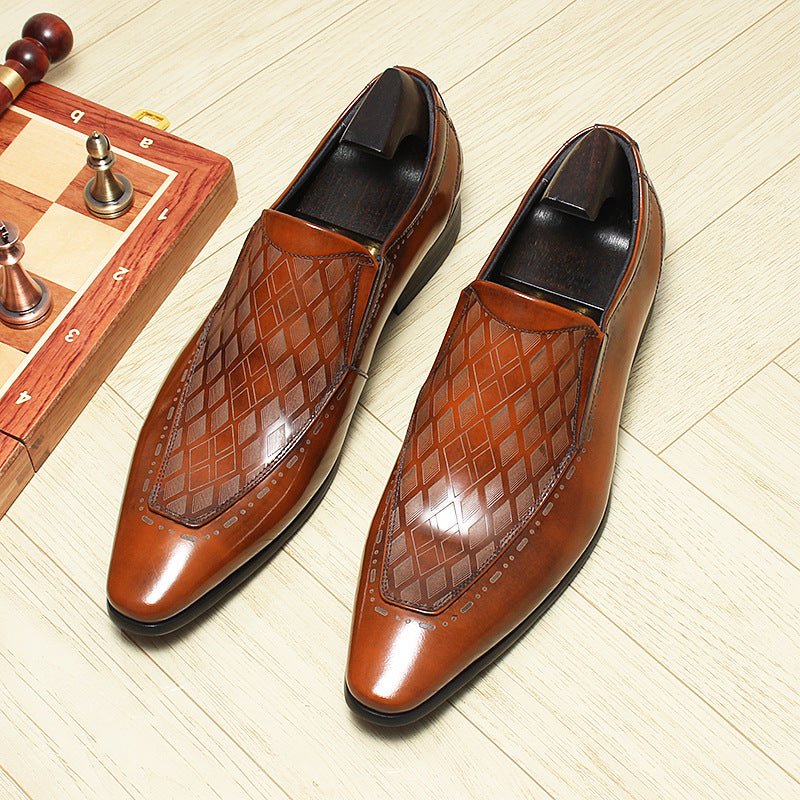 Men's Diamond Embossed Dress Shoes: Stylish Pointed Toe Wedding Loafersyes