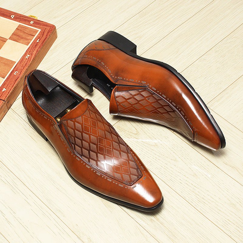 Men's Diamond Embossed Dress Shoes: Stylish Pointed Toe Wedding Loafersyes