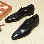 Men's Diamond Embossed Dress Shoes: Stylish Pointed Toe Wedding Loafersyes