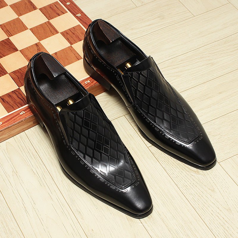 Men's Diamond Embossed Dress Shoes: Stylish Pointed Toe Wedding Loafersyes