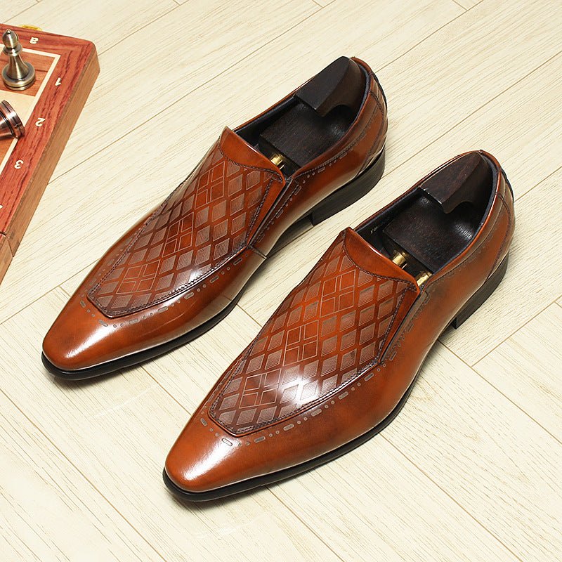 Men's Diamond Embossed Dress Shoes: Stylish Pointed Toe Wedding Loafersyes