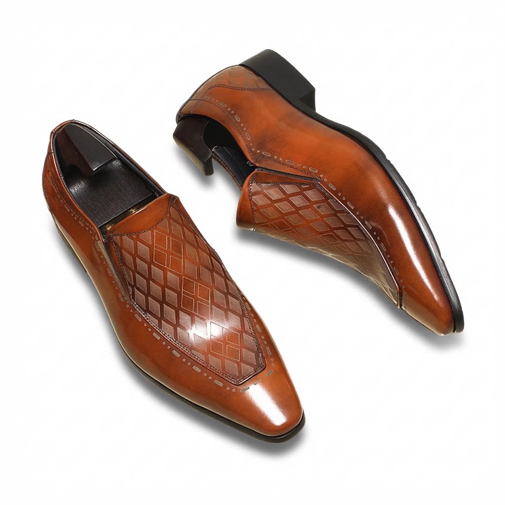 Men's Diamond Embossed Dress Shoes: Stylish Pointed Toe Wedding Loafersyes