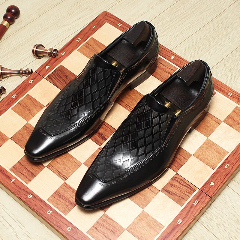 Men's Diamond Embossed Dress Shoes: Stylish Pointed Toe Wedding Loafersyes