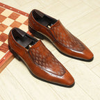 Men's Diamond Embossed Dress Shoes: Stylish Pointed Toe Wedding Loafersyes