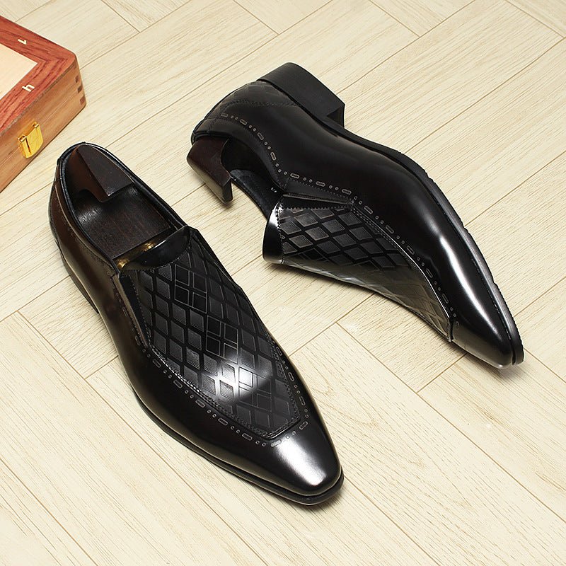 Men's Diamond Embossed Dress Shoes: Stylish Pointed Toe Wedding Loafersyes